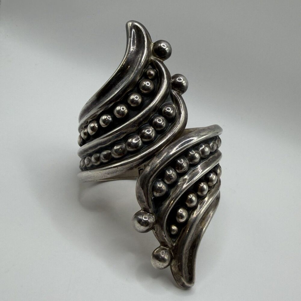 F Balladares Taxco Mexico 925 Sterling Silver Bypass Hinged Bracelet 61.5g